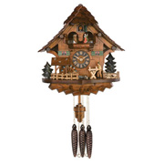 (12")Man saws wood & waterwheel turns